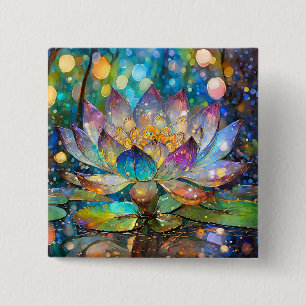 Bóton Quadrado 5.08cm Flor de Lótus Iluminada em Flor
