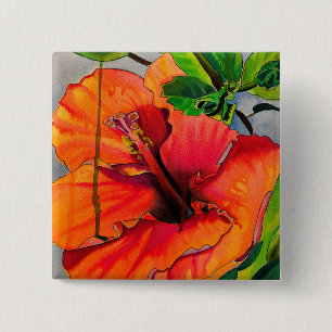 Bóton Quadrado 5.08cm Flor de Neon Hibiscus Tropical