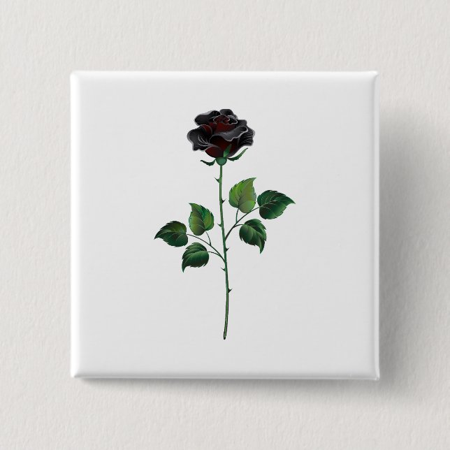 Bóton Quadrado 5.08cm Flor de rosa preta (Frente)