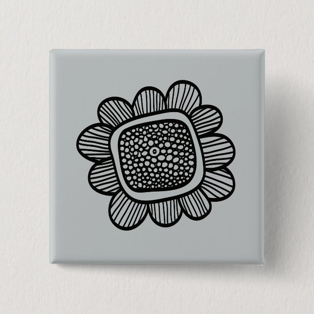 Bóton Quadrado 5.08cm Flor do Doodle (Frente)