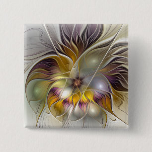 Bóton Quadrado 5.08cm Flor Fantasia Colorida Abstrata Moderna Fractal