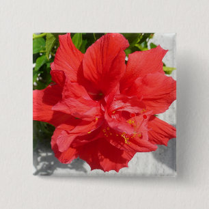 Bóton Quadrado 5.08cm Flor Red Double Hibiscus