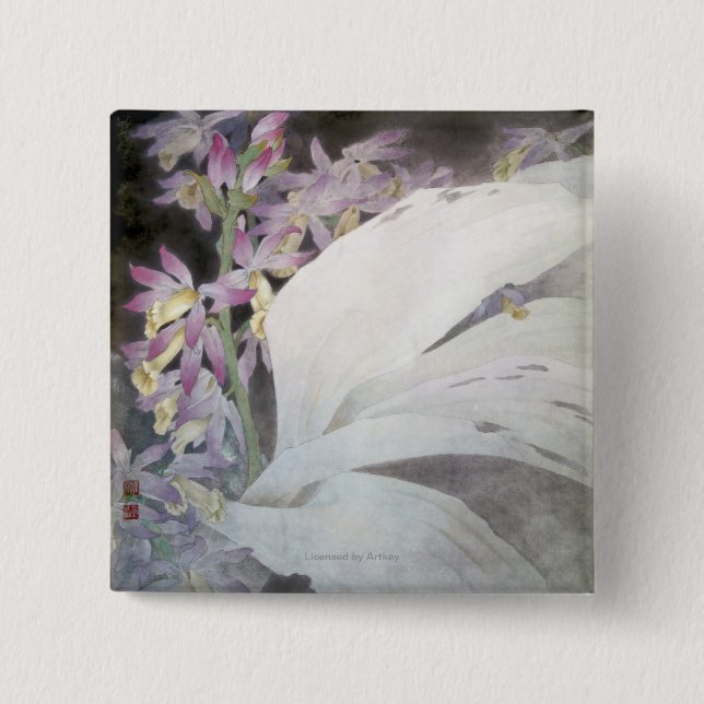 Bóton Quadrado 5.08cm Flor Seires II Phaiuses (Frente)
