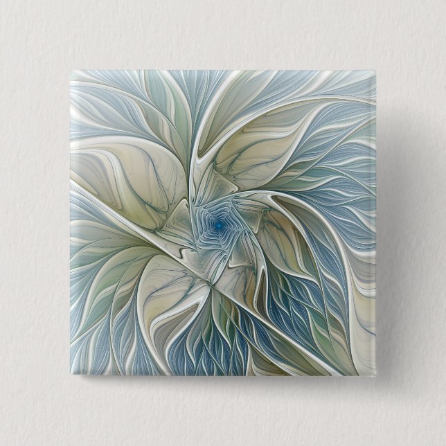 Bóton Quadrado 5.08cm Floral Dream Pattern Abstrato Blue Khaki Fractal (Frente)