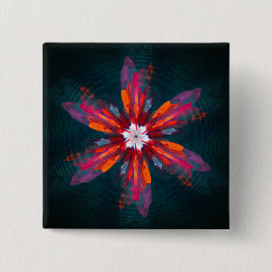 Bóton Quadrado 5.08cm Floral Flores de Mandala Laranja Vermelho Abstrato