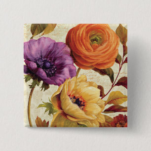 Bóton Quadrado 5.08cm Floral na flor completa
