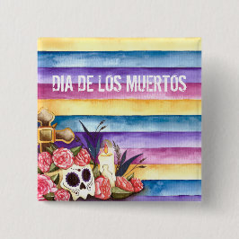 Bóton Quadrado 5.08cm Floral Skull Dia de los Muertos | Botao