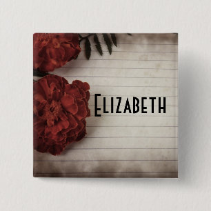 Bóton Quadrado 5.08cm Floral vermelho personalizado em papel desbotado