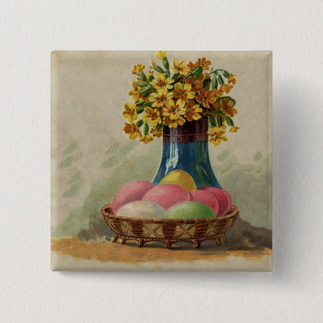 Bóton Quadrado 5.08cm Flores Antigas De Ovos De páscoa (Frente)