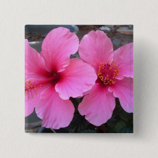 Bóton Quadrado 5.08cm Flores cor-de-rosa do hibiscus