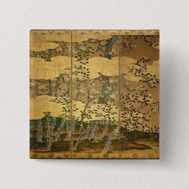 Bóton Quadrado 5.08cm Flores das camélias (Frente)