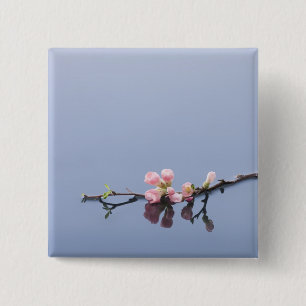Bóton Quadrado 5.08cm Flores de cerejeira na água