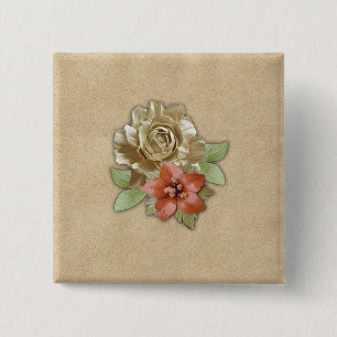 Bóton Quadrado 5.08cm Flores de couro em Cream Suede