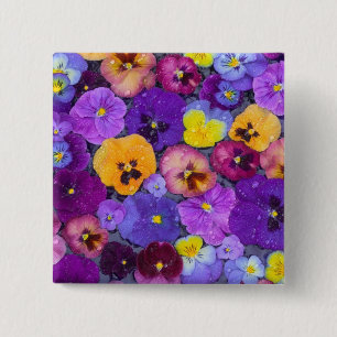 Bóton Quadrado 5.08cm Flores de pensamento flutuando em banho de pássaro