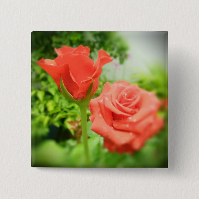 Bóton Quadrado 5.08cm Flores de Rosa Romântica (Frente)