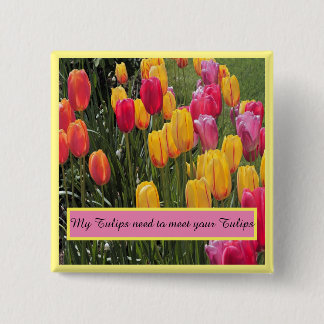 Bóton Quadrado 5.08cm Flores de Tulipas