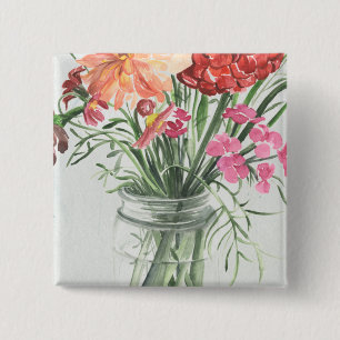 Bóton Quadrado 5.08cm Flores-de-Verão - Pinks e Reds