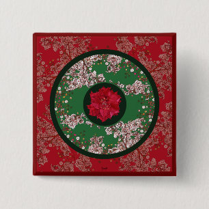 Bóton Quadrado 5.08cm Flores para o Natal