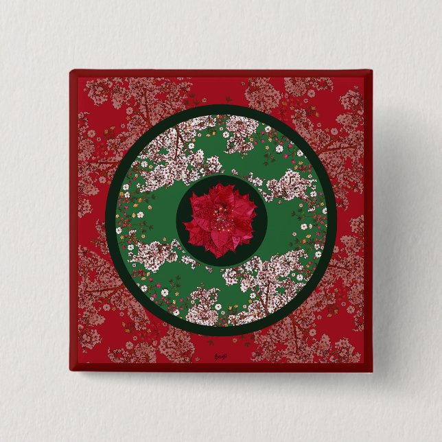 Bóton Quadrado 5.08cm Flores para o Natal (Frente)