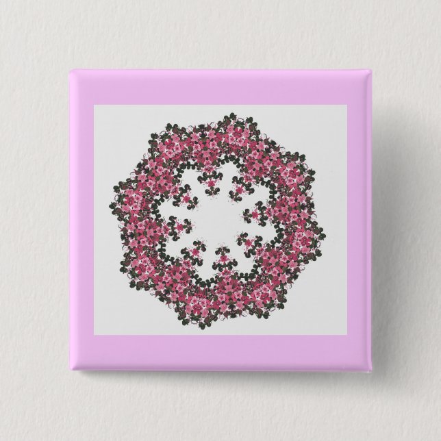 Bóton Quadrado 5.08cm Flores Rosa (Frente)
