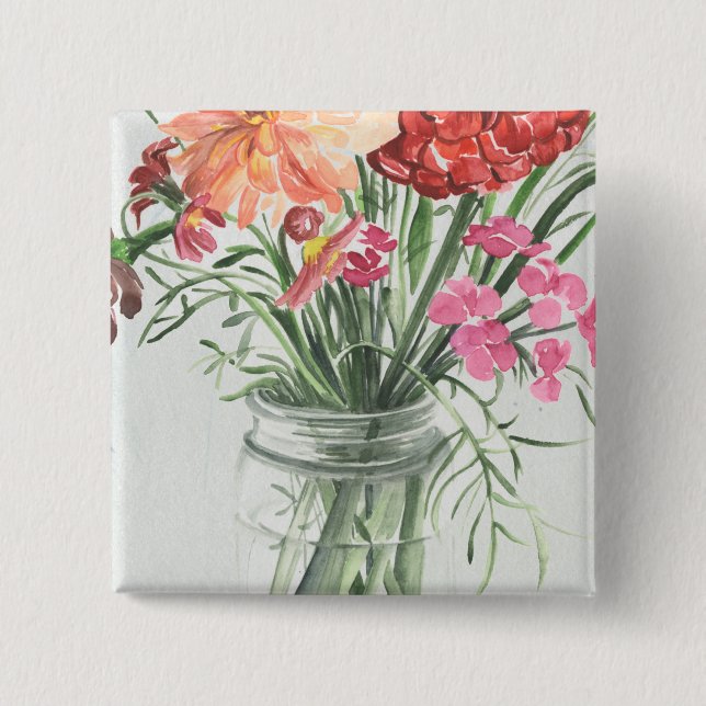 Bóton Quadrado 5.08cm Flores Selvagens de Verão - Pinks & Reds (Frente)