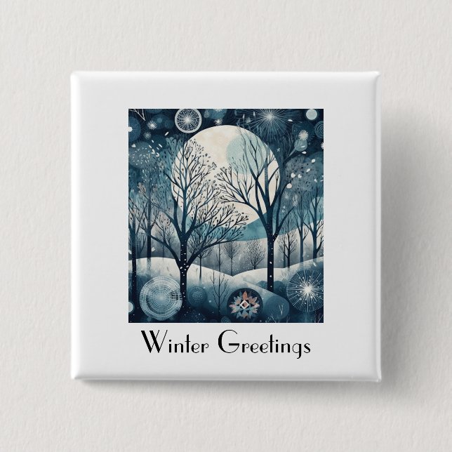 Bóton Quadrado 5.08cm Floresta Nórdica Moonliada, personalizável (Frente)