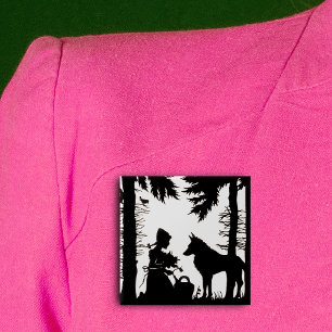 Bóton Quadrado 5.08cm Florestas de Lobo de Capuchos Vermelho-Silhueta Pr