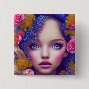 Bóton Quadrado 5.08cm Flower Girl Princess Inspirada na Cultura Ucranian