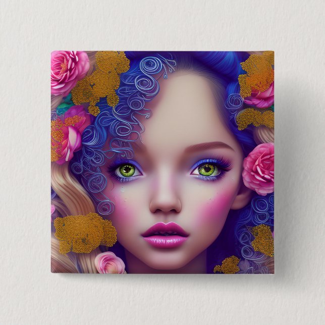 Bóton Quadrado 5.08cm Flower Girl Princess Inspirada na Cultura Ucranian (Frente)