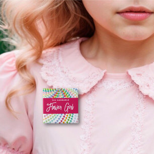 Bóton Quadrado 5.08cm FLOWER GIRL Rainbow Hearts Sprinkles Chic Wedding