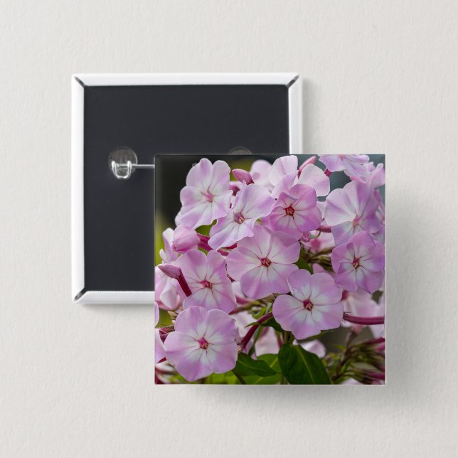 Bóton Quadrado 5.08cm Flox Botânico Rosa Vibrante (Frente & Verso)