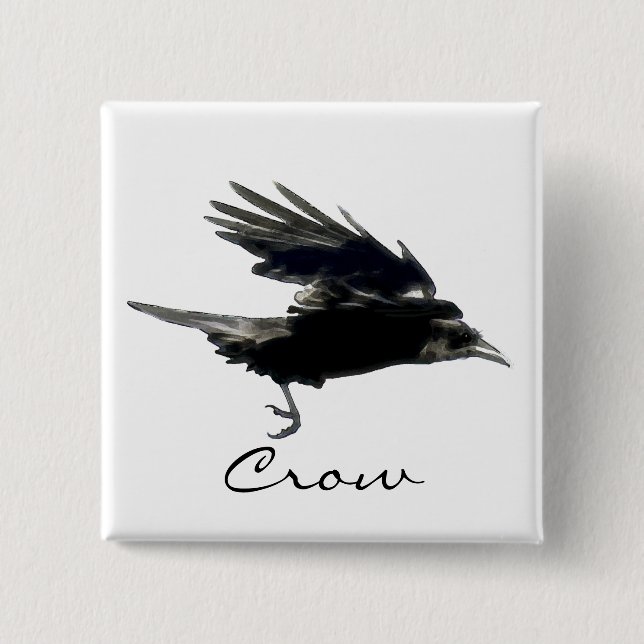 Bóton Quadrado 5.08cm FLYING CROW Raven Wildlife Bird Art (Frente)