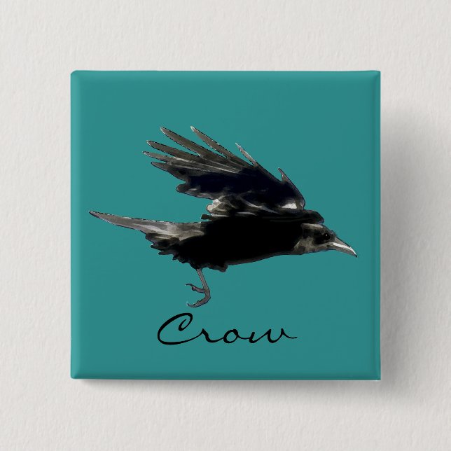 Bóton Quadrado 5.08cm FLYING CROW Raven Wildlife Bird Art (Frente)