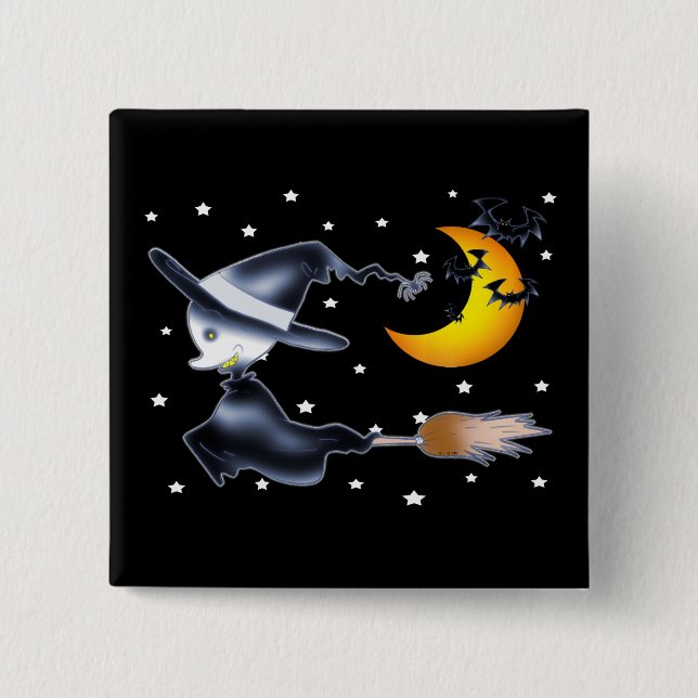 Bóton Quadrado 5.08cm Flying Witch on Halloween Night (Frente)