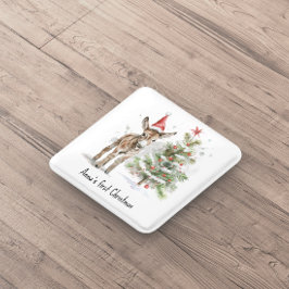 Bóton Quadrado 5.08cm fofo burro e árvore de natal, personalizável