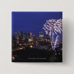 Bóton Quadrado 5.08cm Fogos-de-artifício sobre a cidade