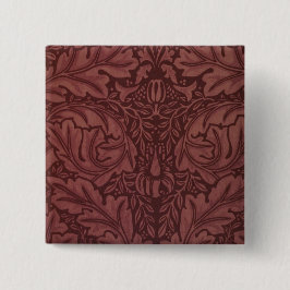 Bóton Quadrado 5.08cm Folhas de Acanto Vermelho Escuro (por William Morr