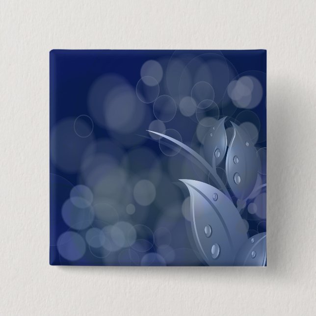 Bóton Quadrado 5.08cm Folhas de Bokeh Azul (Frente)