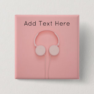 Bóton Quadrado 5.08cm Fones de ouvido rosa com fios