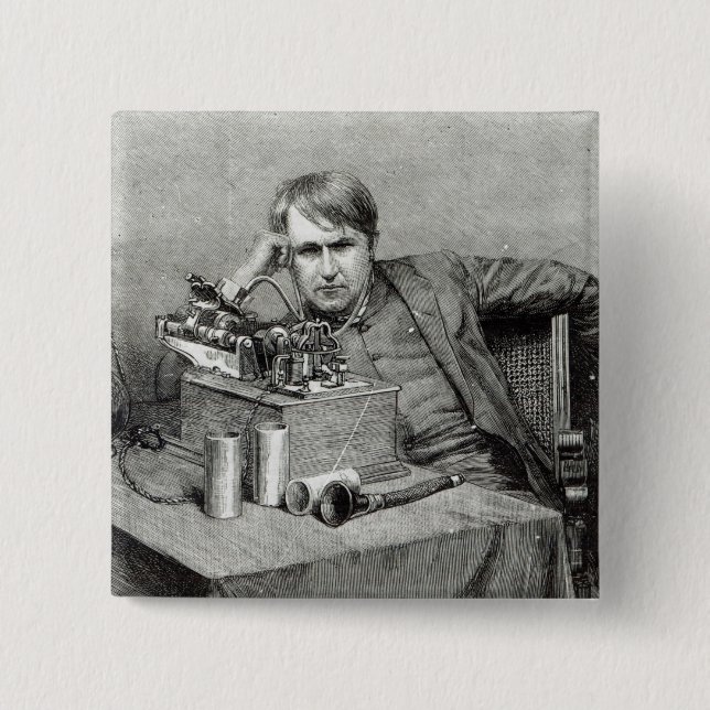 Bóton Quadrado 5.08cm Fonógrafo novo de Mr.Edison (Frente)
