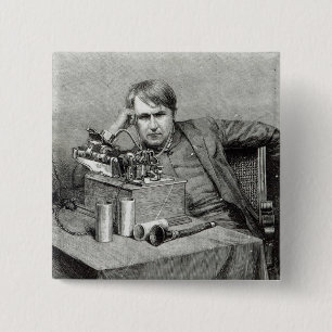 Bóton Quadrado 5.08cm Fonógrafo novo de Mr.Edison