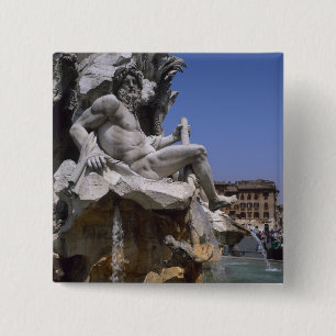 Bóton Quadrado 5.08cm Fontana dei Quattro Fiumi, Piazza Navona, Roma,