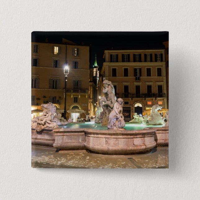 Bóton Quadrado 5.08cm Fonte de Netuno na Piazza Navona - Roma (Frente)