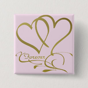 Bóton Quadrado 5.08cm Forever Corações Douradas cores de fundo editáveis