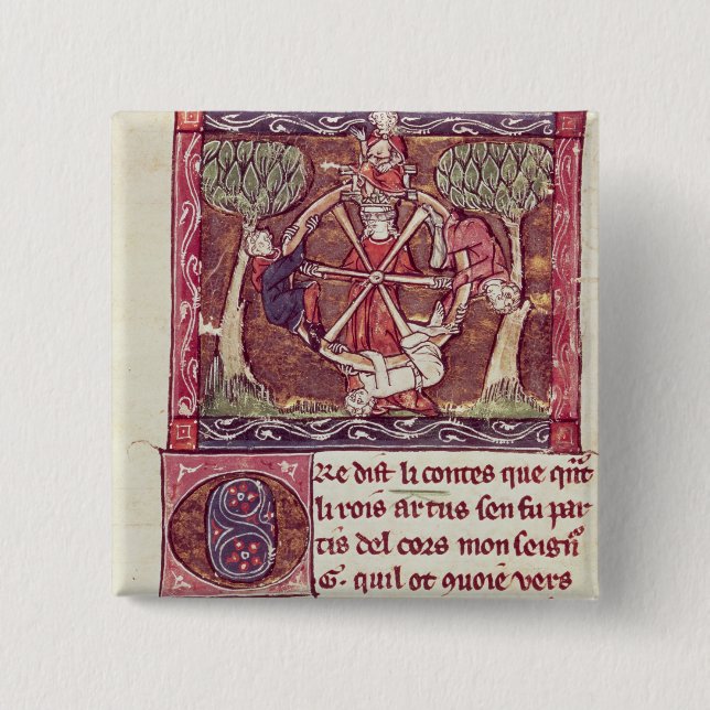Bóton Quadrado 5.08cm Fortuna cega da deusa com rei Arthur (Frente)