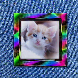 Bóton Quadrado 5.08cm Foto com Borda Artística Holo Arco-íris