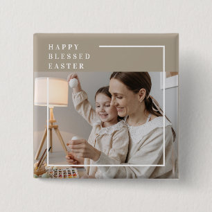 Bóton Quadrado 5.08cm Foto da família Beige Modern Feliz Páscoa