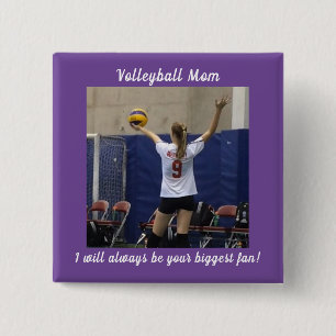 Bóton Quadrado 5.08cm Foto da Mãe de Voleibol Roxo