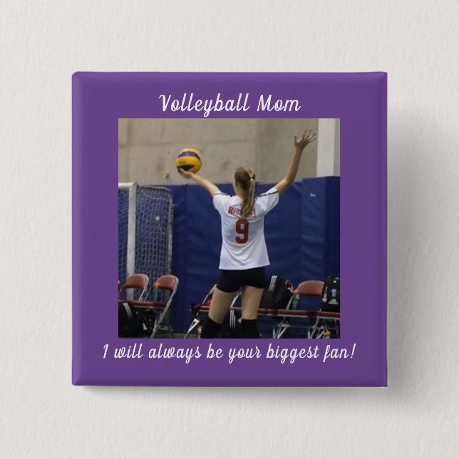 Bóton Quadrado 5.08cm Foto da Mãe de Voleibol Roxo (Frente)