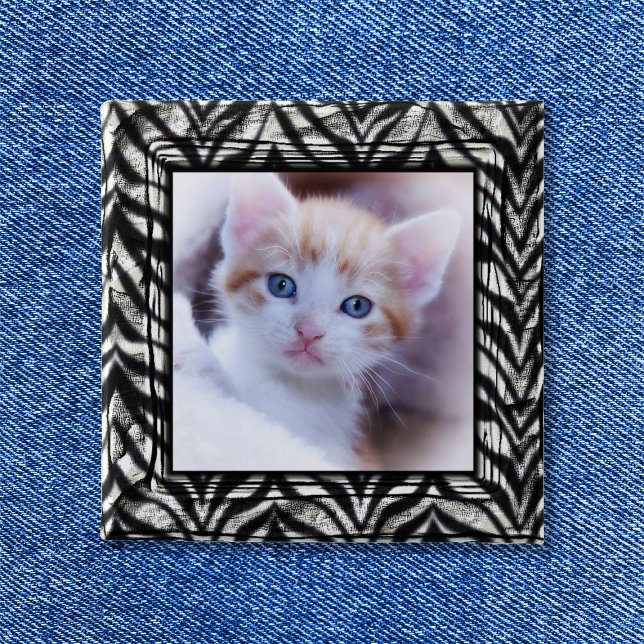Bóton Quadrado 5.08cm Foto de Borda de Zebra Preto e Branco (Zebra Print Border Photo Button)